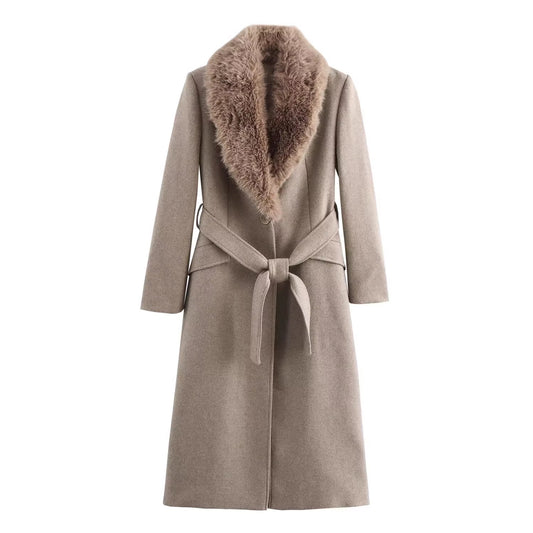 Faux Fur Collar Belted Trenchcoat