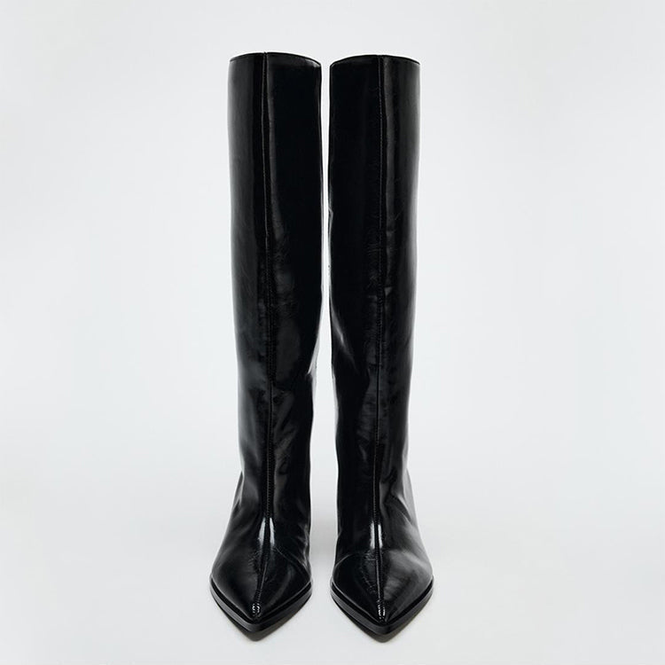 High Heeled Leather Boots