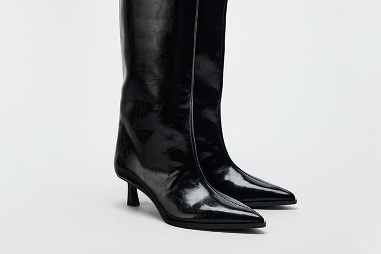 High Heeled Leather Boots