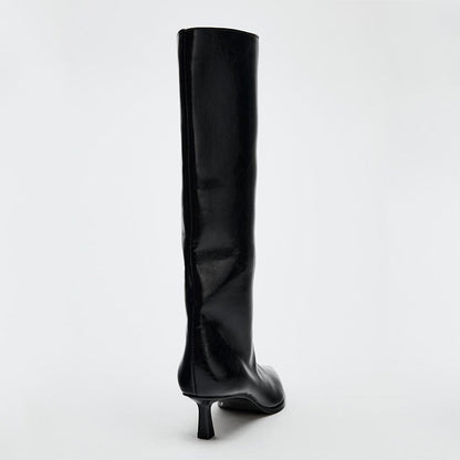 High Heeled Leather Boots