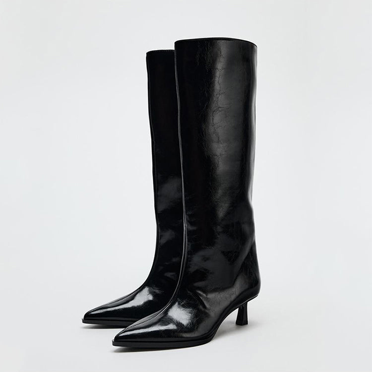 High Heeled Leather Boots